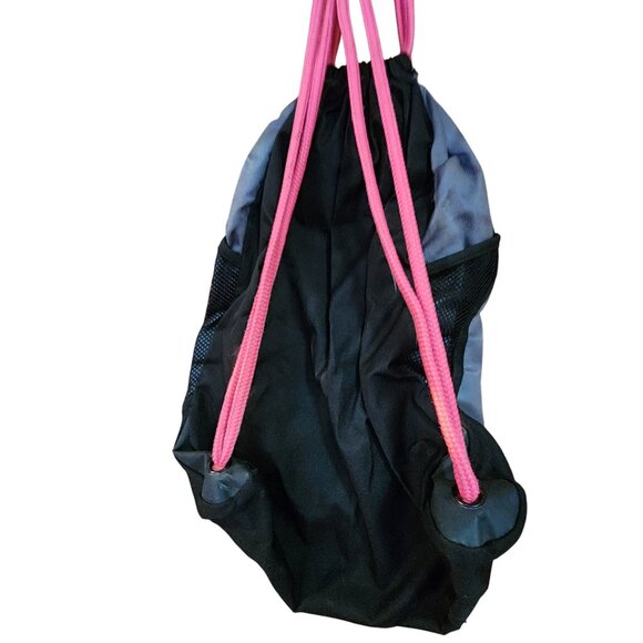 Adidas Gym Sack Drawstring Bag Pink Ropes Black W/ Blue Stripes & Mesh Pockets P - Picture 3 of 6